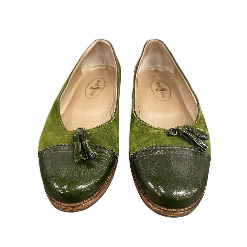 Dirndl + Bua Green Suede & Patent Leather Loafers Flats Size 38 - Italy (7.5 US)